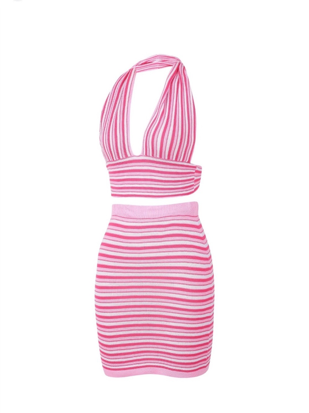 Shein Pink Striped Knit Halter Skirt